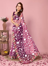 Wine Colour Saree Looking Impressive